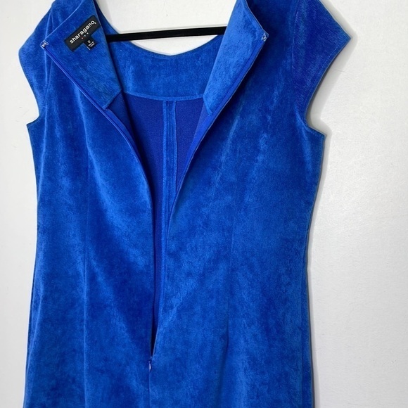 Sharagano ribbed velour zipper pockets mini dress in cobalt blue - Picture 8 of 8
